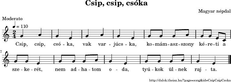 Csip, csip, csóka - music notes