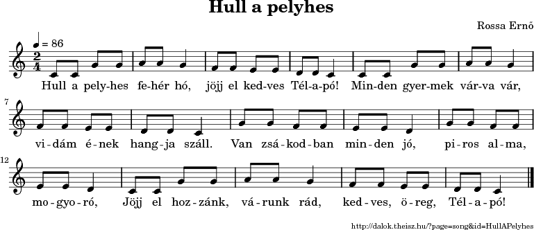 Hull a pelyhes - music notes