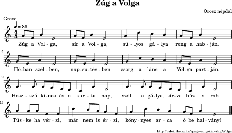 Zúg a Volga - music notes