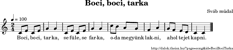 Boci, boci, tarka - music notes