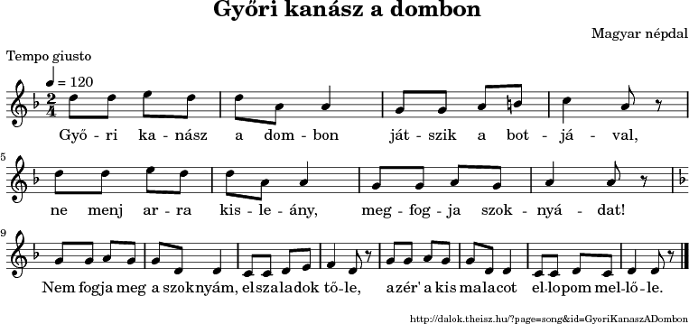 Győri kanász a dombon - music notes