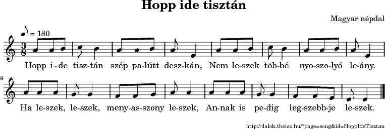 Hopp ide tisztán - music notes