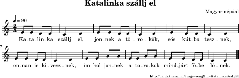Katalinka szállj el - music notes