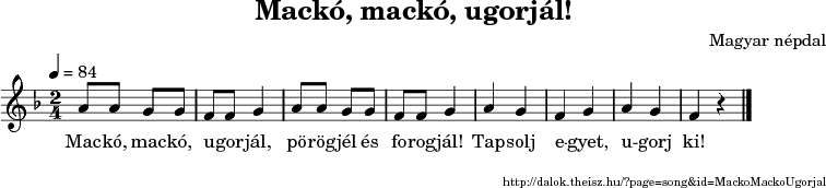 Mackó, mackó, ugorjál! - music notes