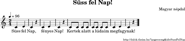Süss fel Nap! - music notes
