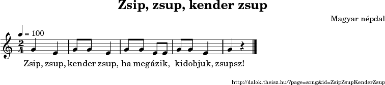 Zsip, zsup, kender zsup - music notes